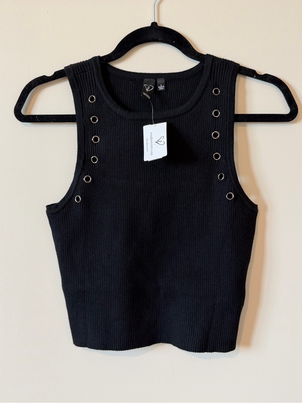 NWT Windsor Black Ribbed Tank with Grommet Detail